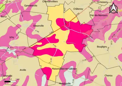 Carte montrant en couleurs le zonage géologique simplifié d'une commune