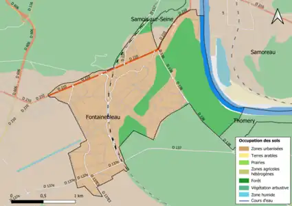 Carte des infrastructures et de l'occupation des sols en 2018 (CLC) de la commune.