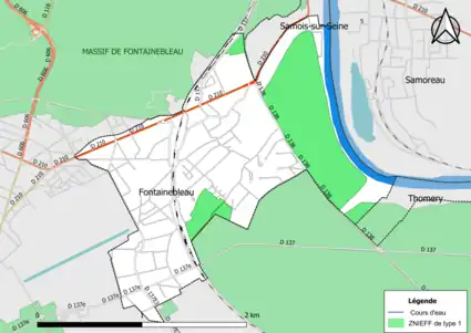 Carte des ZNIEFF de type 1 de la commune.