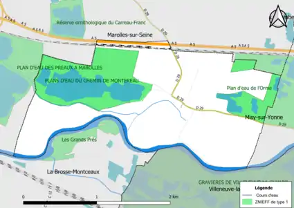 Carte des ZNIEFF de type 1 de la commune.