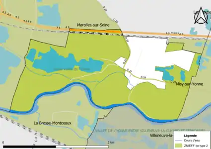 Carte des ZNIEFF de type 2 de la commune.