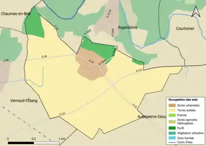 Carte des infrastructures et de l'occupation des sols en 2018 (CLC) de la commune.