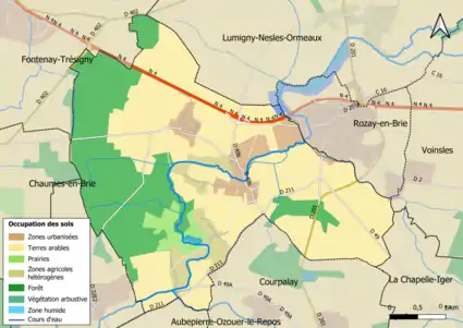 Carte des infrastructures et de l'occupation des sols en 2018 (CLC) de la commune.