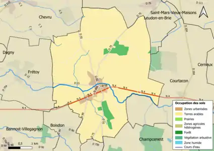 Carte des infrastructures et de l'occupation des sols en 2018 (CLC) de la commune.