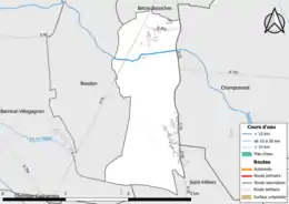 Carte en couleur présentant le réseau hydrographique de la commune