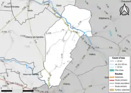 Carte en couleur présentant le réseau hydrographique de la commune