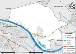 Carte en couleur présentant le réseau hydrographique de la commune