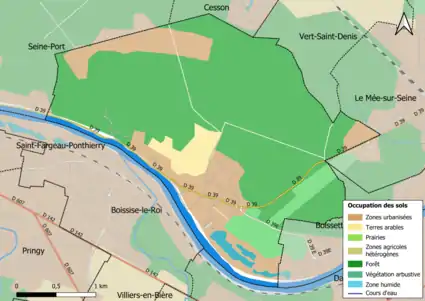 Carte des infrastructures et de l'occupation des sols en 2018 (CLC) de la commune.