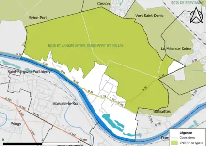 Carte des ZNIEFF de type 2 de la commune.