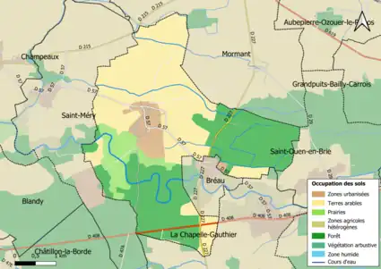 Carte des infrastructures et de l'occupation des sols en 2018 (CLC) de la commune.