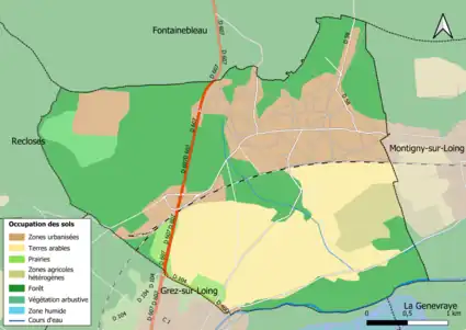 Carte des infrastructures et de l'occupation des sols en 2018 (CLC) de la commune.