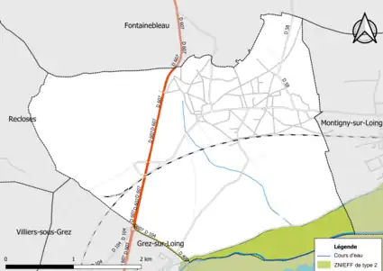 Carte des ZNIEFF de type 2 de la commune.