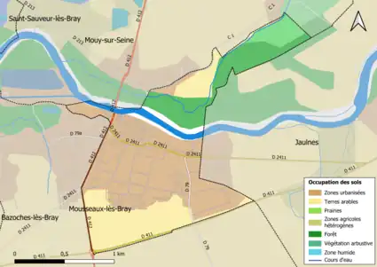 Carte des infrastructures et de l'occupation des sols en 2018 (CLC) de la commune.