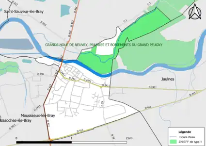 Carte des ZNIEFF de type 1 de la commune.