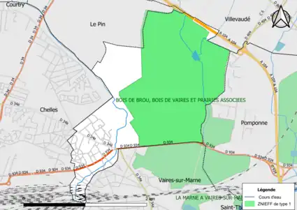 Carte des ZNIEFF de type 1 de la commune.