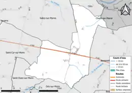 Carte en couleur présentant le réseau hydrographique de la commune