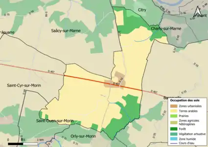 Carte des infrastructures et de l'occupation des sols en 2018 (CLC) de la commune.