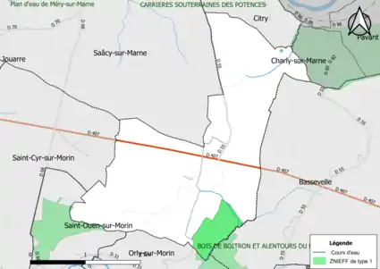 Carte des ZNIEFF de type 1 de la commune.