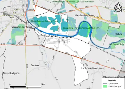 Carte des ZNIEFF de type 1 de la commune.