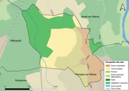 Carte des infrastructures et de l'occupation des sols en 2018 (CLC) de la commune.