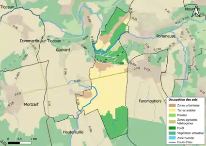 Carte des infrastructures et de l'occupation des sols en 2018 (CLC) de la commune.