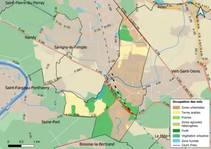 Carte des infrastructures et de l'occupation des sols en 2018 (CLC) de la commune.