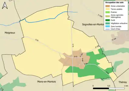 Carte des infrastructures et de l'occupation des sols en 2018 (CLC) de la commune.