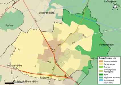 Carte des infrastructures et de l'occupation des sols en 2018 (CLC) de la commune.