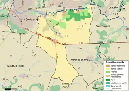 Carte des infrastructures et de l'occupation des sols en 2018 (CLC) de la commune.