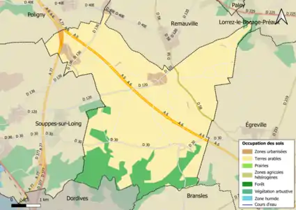 Carte des infrastructures et de l'occupation des sols en 2018 (CLC) de la commune.