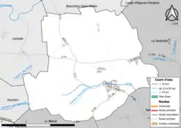 Carte en couleur présentant le réseau hydrographique de la commune