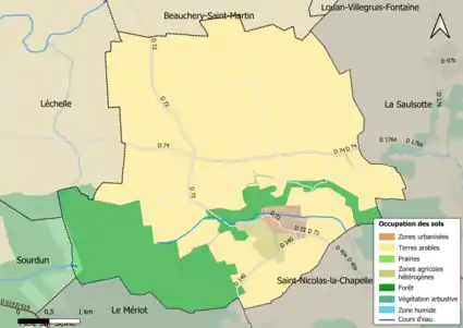 Carte des infrastructures et de l'occupation des sols en 2018 (CLC) de la commune.