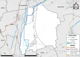 Carte en couleur présentant le réseau hydrographique de la commune