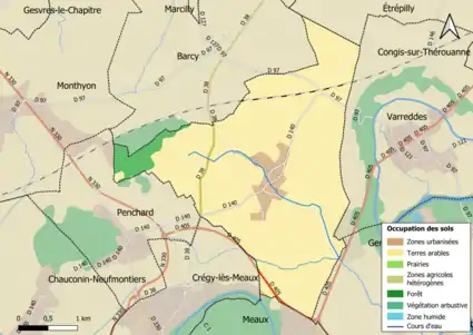 Carte des infrastructures et de l'occupation des sols en 2018 (CLC) de la commune.