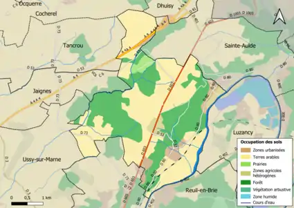 Carte des infrastructures et de l'occupation des sols en 2018 (CLC) de la commune.