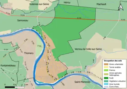 Carte des infrastructures et de l'occupation des sols en 2018 (CLC) de la commune.