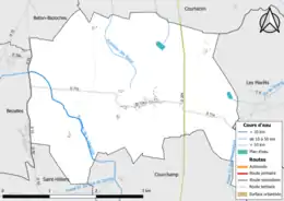 Carte en couleur présentant le réseau hydrographique de la commune