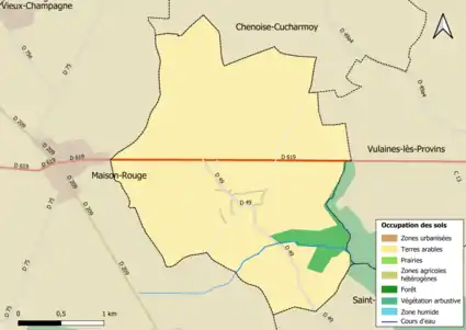 Carte des infrastructures et de l'occupation des sols en 2018 (CLC) de la commune.