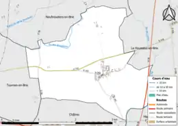 Carte en couleur présentant le réseau hydrographique de la commune