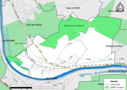 Carte des ZNIEFF de type 1 de la commune.