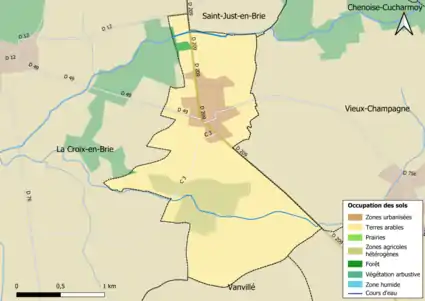 Carte des infrastructures et de l'occupation des sols en 2018 (CLC) de la commune.