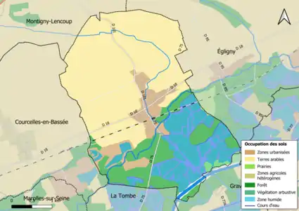 Carte des infrastructures et de l'occupation des sols en 2018 (CLC) de la commune.