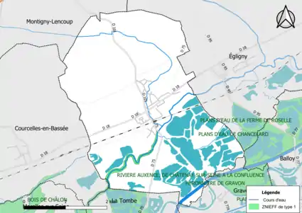 Carte des ZNIEFF de type 1 de la commune.