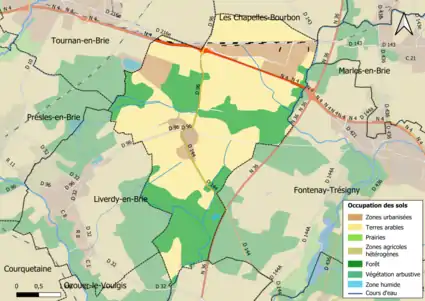 Carte des infrastructures et de l'occupation des sols en 2018 (CLC) de la commune.