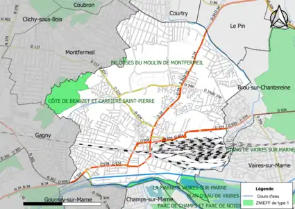 Carte des ZNIEFF de type 1 de la commune.