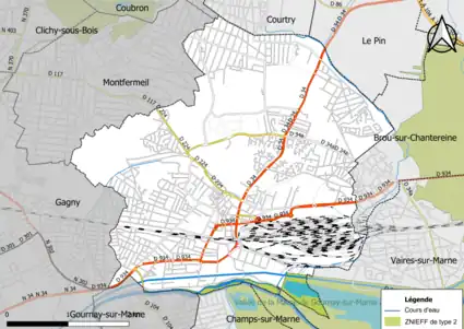 Carte des ZNIEFF de type 2 de la commune.