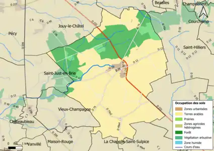 Carte des infrastructures et de l'occupation des sols en 2018 (CLC) de la commune.