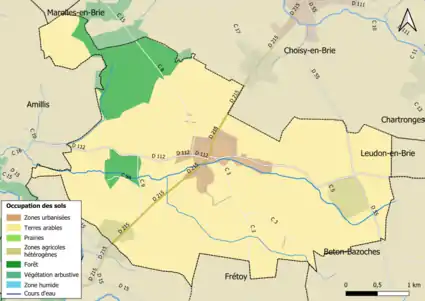 Carte des infrastructures et de l'occupation des sols en 2018 (CLC) de la commune.