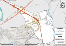 Carte en couleur présentant le réseau hydrographique de la commune