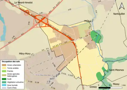 Carte des infrastructures et de l'occupation des sols en 2018 (CLC) de la commune.